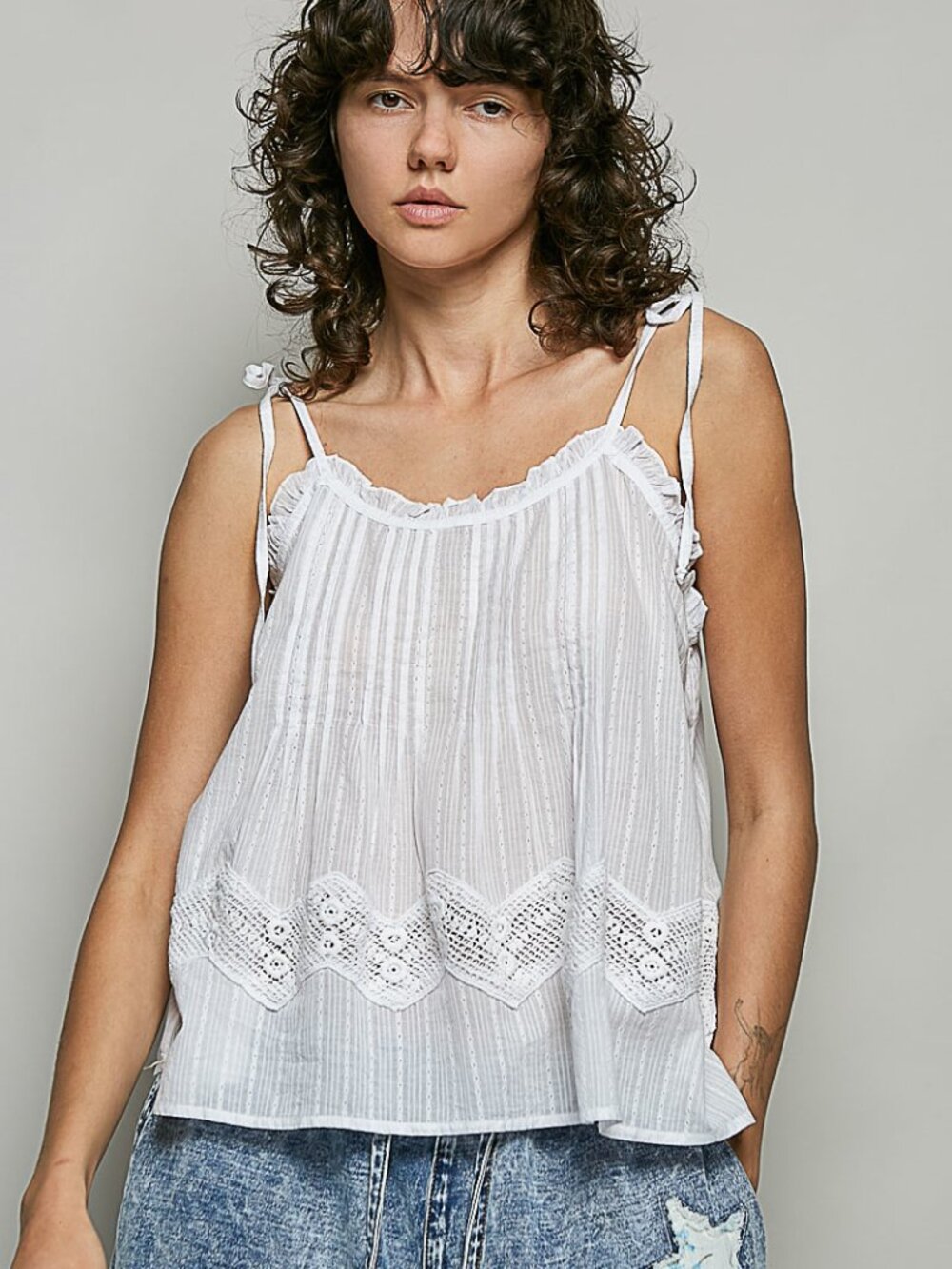 COTTON WHITE WOVEN TANK-GREAT BASIC